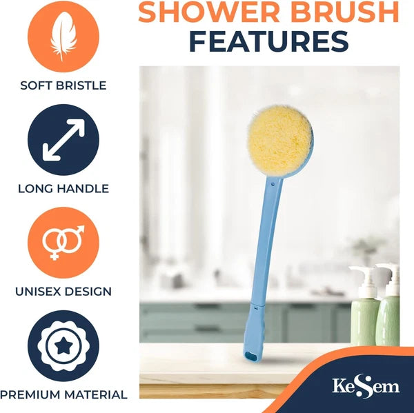 2 Pack Back Scrubber Shower Brush with 15 Inch Long Handle, Soft Bristles Ful...