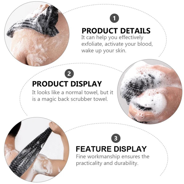 2 Pc Bath Towel Silicone Shower Brush Back Exfoliator Massage