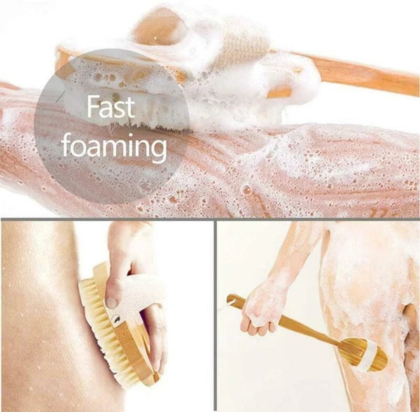 Durable Natural Long-Handled Bath Shower Body Back Dry Skin Spa Scrubber Brush C