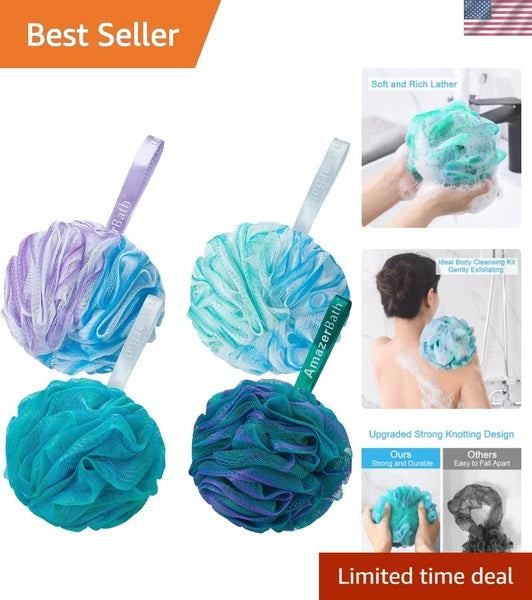 Luxury Exfoliating Loofah Sponge Set of 4 - Extra Large, Colorful Body Scrubbers