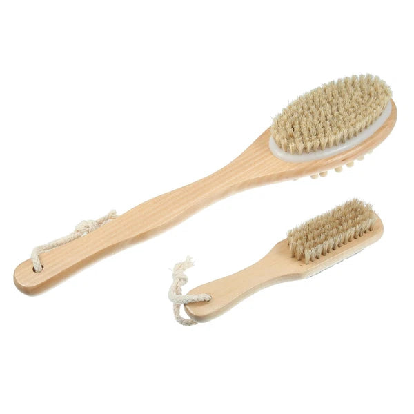 Dry Brushing Body Brush Set Dual Sided Long Handle Back Scrubber for Wet Dry