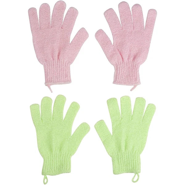 6 Pair Exfoliating Shower Gloves with Hanging Loop for Bath Body Scrub, Spa