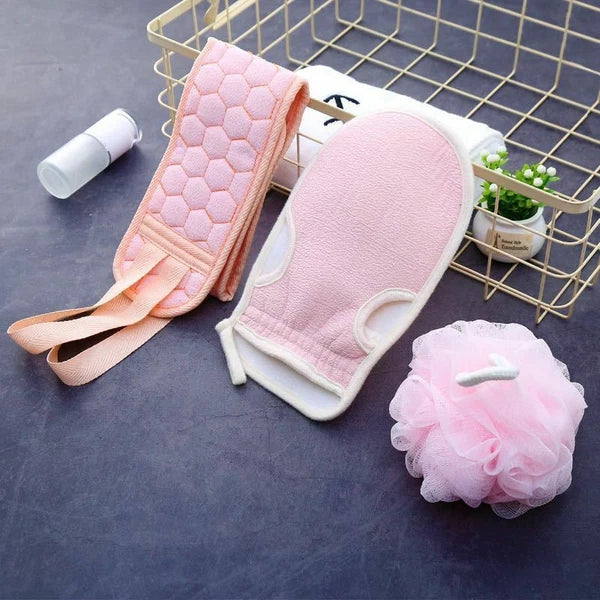 Exfoliating Back Scrubber Shower Bath Body Washer Glove Mitt Sponge Brush Set