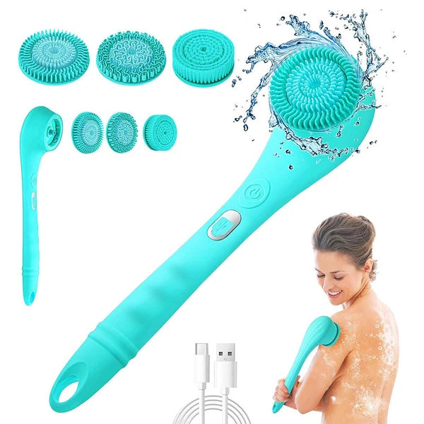 Electric Bath Brush, 3-in-1 Rechargeable Body Shower Brush with Long Handle