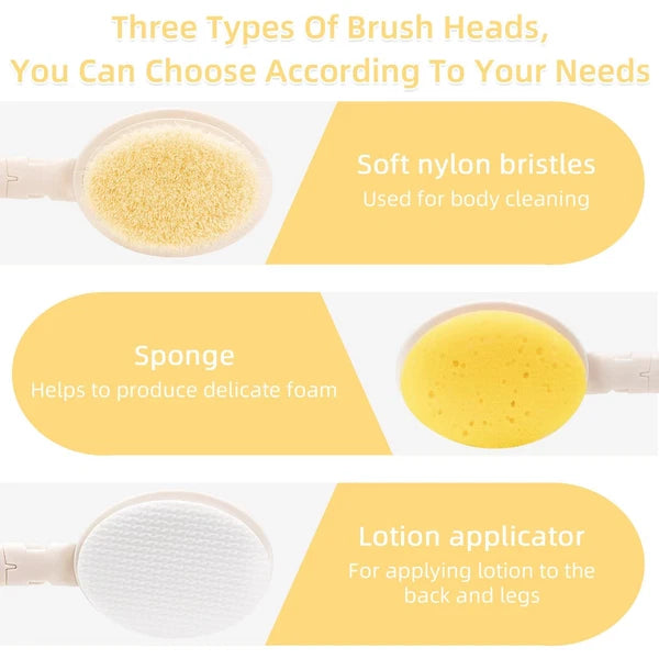 19" Long Handle Shower Sponge Brush Set, 3 in 1 Body Brush, Bath Sponge and L...