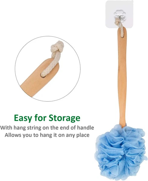 Loofah Back Scrubber for Shower, Wooden Long Handle Bath Sponge Lufa Shower Brus