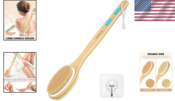 Light Blue Back Scrubber - Soft and Stiff Dual-Sided Brush for All Skin Types