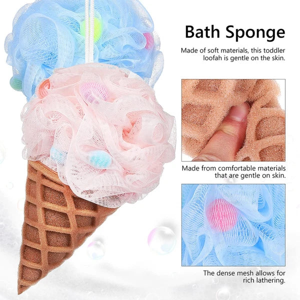 2 Pcs Cartoon Ice Cream Shower Ball Loofah Bath Brush Dad Body Scrubber Back