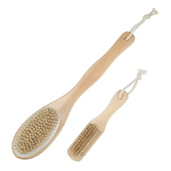 Dry Brushing Body Brush Set Dual Sided Long Handle Back Scrubber for Wet Dry