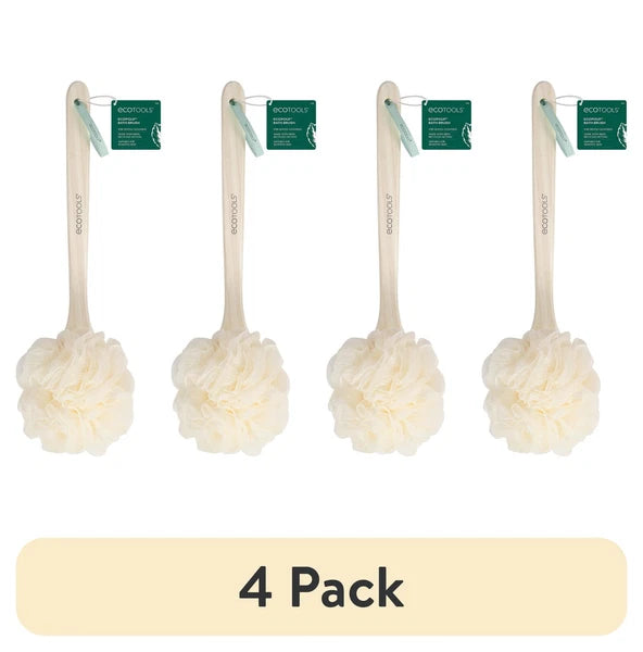 (4 pack) EcoTools EcoPouf Bath Brush, Loofah & Handle, Recycled Mesh Netting