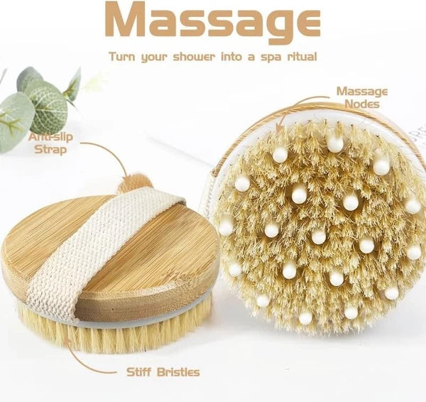 Bamboo Dry Body Brush Shower Brushing Removes Dry Skin