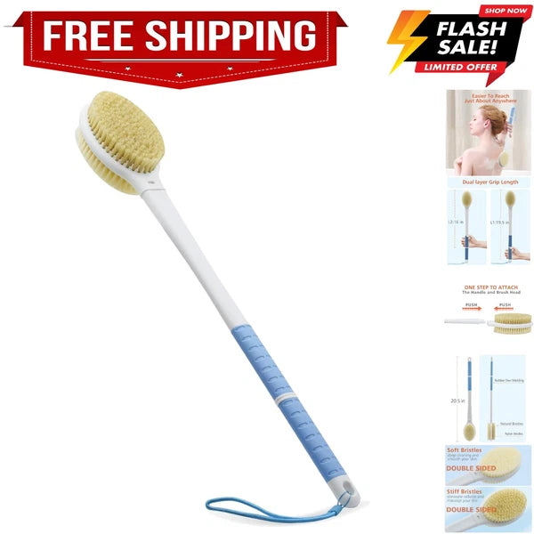 Shower Brush with Soft and Stiff Bristles,20.5" Extra Long Handle Dual-Sided ...
