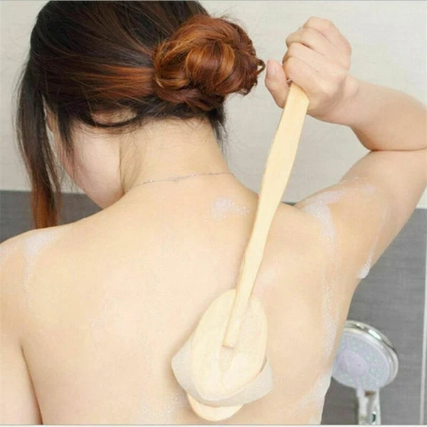 Durable Natural Long-Handled Bath Shower Body Back Dry Skin Spa Scrubber Brush C