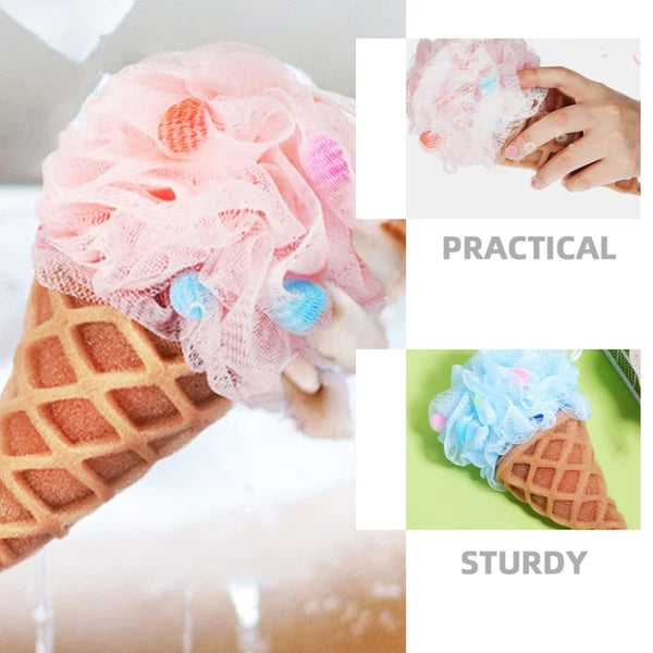 2 Pcs Cartoon Ice Cream Shower Ball Loofah Bath Brush Dad Body Scrubber Back