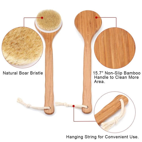 Luxury Bamboo Shower Brush with Natural Bristles - Exfoliate and Detoxify Skin