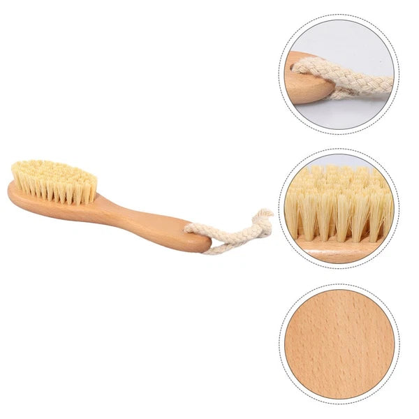 Bathing Brush with Handle Beech Sisal Material for Body Skin Exfoliation