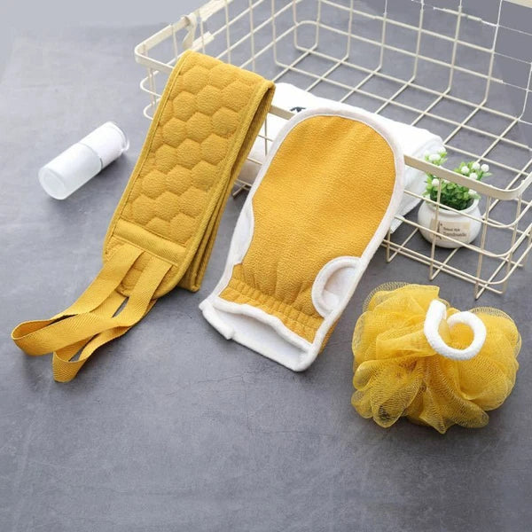 Exfoliating Back Scrubber Shower Bath Body Washer Glove Mitt Sponge Brush Set