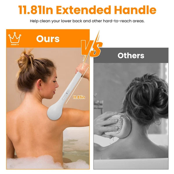 Electric Body Brush Sponge Brush Shower Back Scrubber Long Handle Waterproof