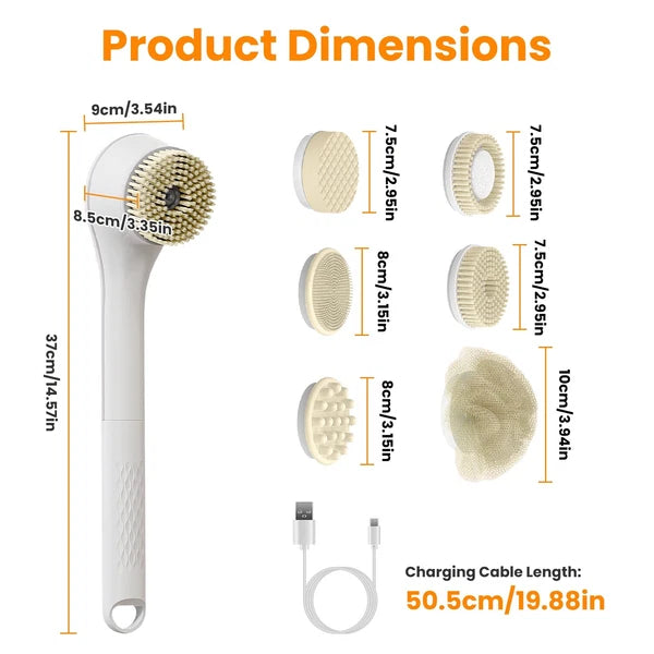 Electric Body Brush Sponge Brush Shower Back Scrubber Long Handle Waterproof