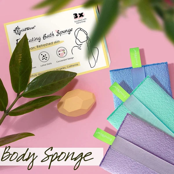 EvridWear Exfoliating Bath Sponge, Daily Skincare Body Scrubbers 3 Value Pack