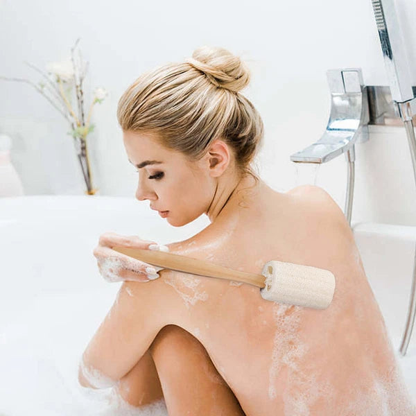 Exfoliating Loofah Brush Back Scrubber Bath Shower Body Massager Wooden Handle