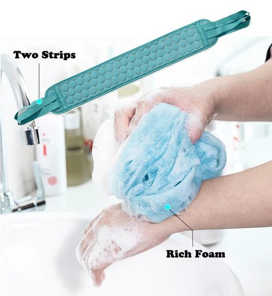 Exfoliating Back Scrubber Shower Bath Body Washer Glove Mitt Sponge Brush Set