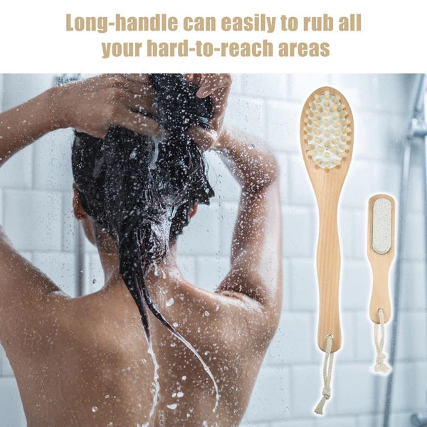 Dry Brushing Body Brush Set Dual Sided Long Handle Back Scrubber for Wet Dry