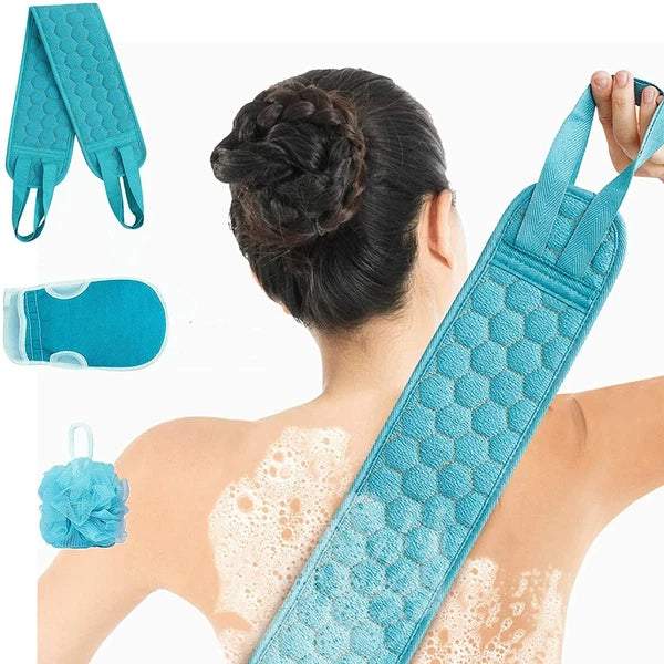 Exfoliating Back Scrubber Shower Bath Body Washer Glove Mitt Sponge Brush Set