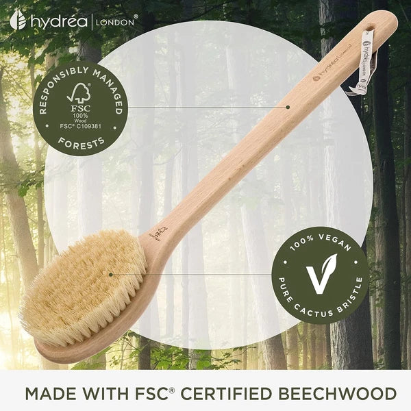 Dry Body Brush Long Handled Exfoliating Skin Brush with Vegan Cactus Bristle, Dr