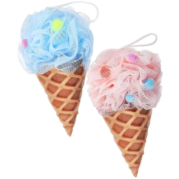 2 Pcs Cartoon Ice Cream Shower Ball Loofah Bath Brush Dad Body Scrubber Back