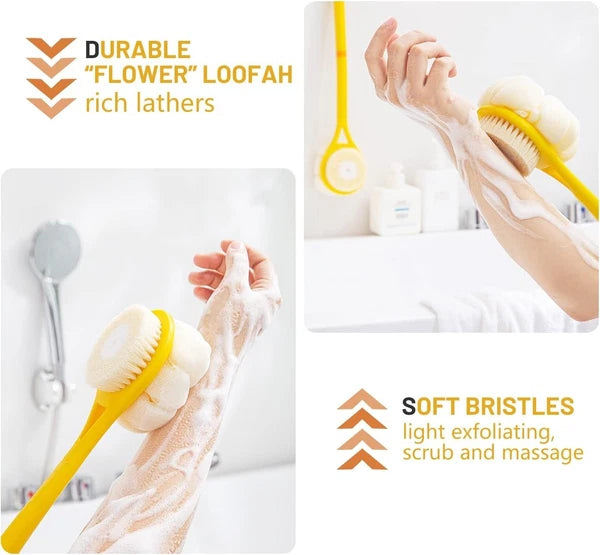 14-Inch  Shower Brush with Loofah and Soft Bristles for All Skin Types