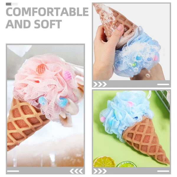 2 Pcs Cartoon Ice Cream Shower Ball Loofah Bath Brush Dad Body Scrubber Back