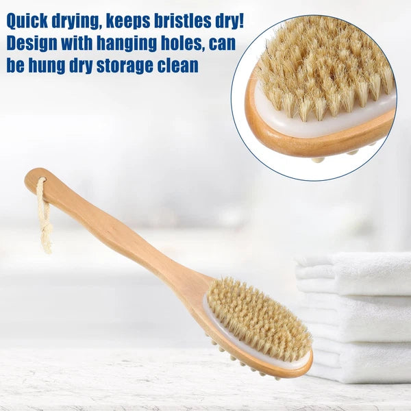 Double Sided Bath Brush Back Scrubber Wood for Shower Brown 14.6 Inches