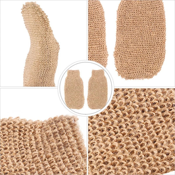 2Pcs Bath Glove Exfoliating Scrubber Mitts Ramie Jute Spa Gloves
