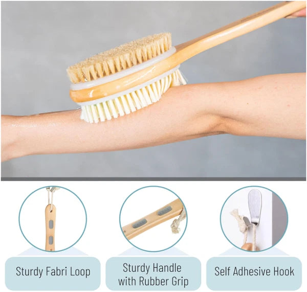 Body Back Bath Brush Shower Scrubber Soft Bristles Long Handle Double Sided