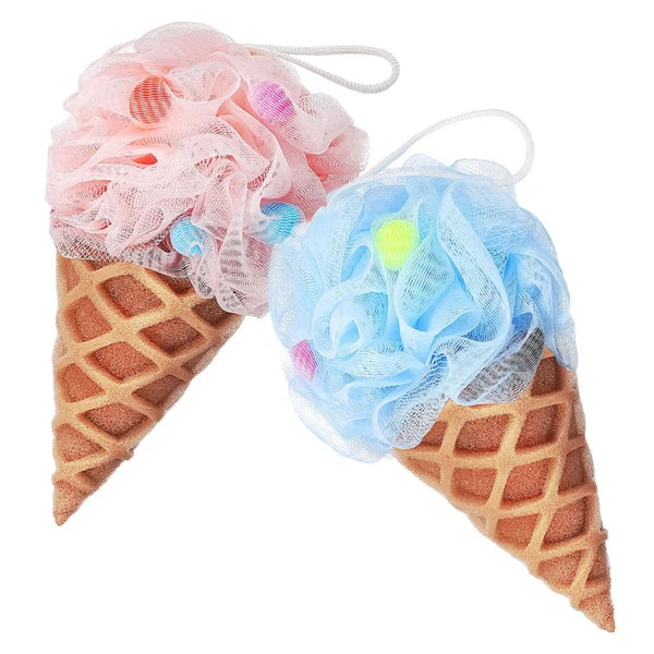 2 Pcs Cartoon Ice Cream Shower Ball Loofah Bath Brush Dad Body Scrubber Back
