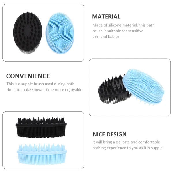2 Pcs Bath Removable Silicone Body Scrubber with Handle