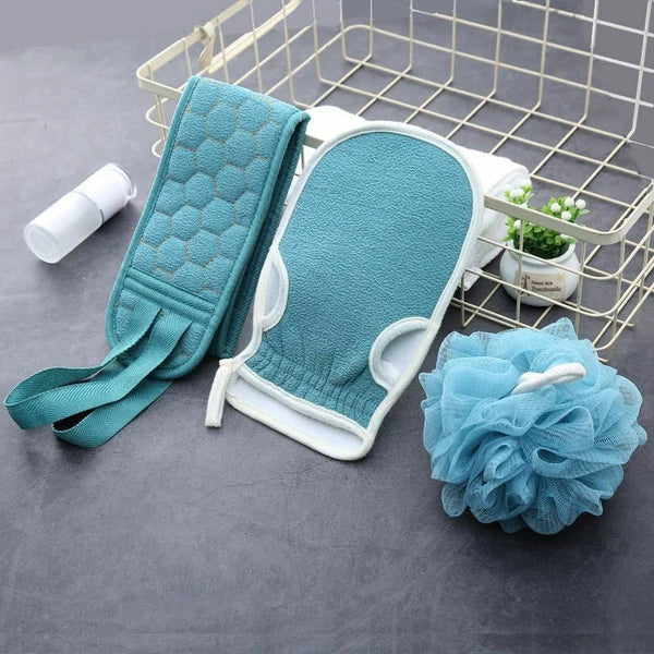 Exfoliating Back Scrubber Shower Bath Body Washer Glove Mitt Sponge Brush Set