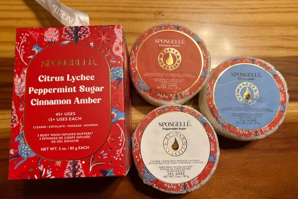 Spongelle CITRUS LYCHEE * PEPPERMINT SUGAR * CINNAMON AMBER Trio (3) Buffers