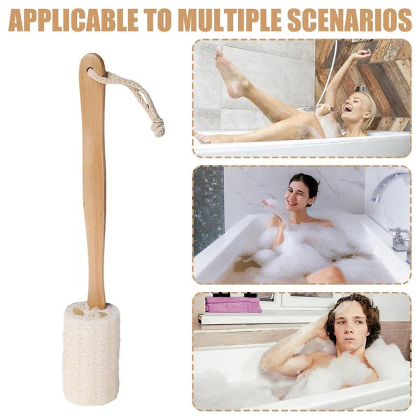 Exfoliating Loofah Brush Back Scrubber Bath Shower Body Massager Wooden Handle