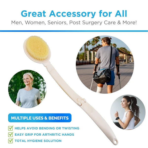 3-In-1 Long Handle Shower Brush Set – 19" Foldable Back Scrubber with Soft Brush
