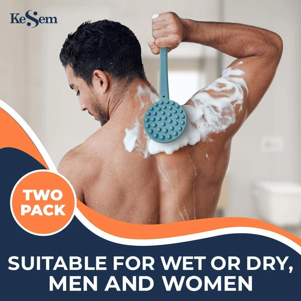 2 Pack Back Scrubber Shower Brush with 15 Inch Long Handle, Soft Bristles Ful...