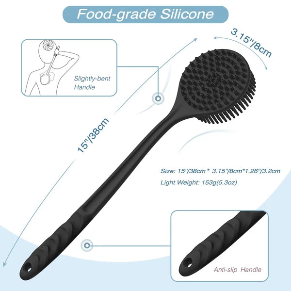 Silicone Back Scrubber(Thick Bristles) & Soft Bath Glove Set, Super-Exfoliati...