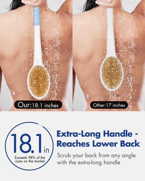 Back Scrubber Body Shower Brush with Long Handle Wet or Dry Exfoliator Brush