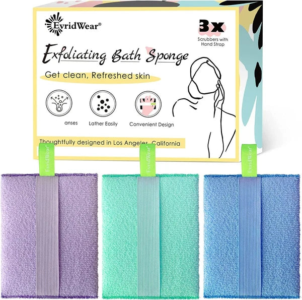 EvridWear Exfoliating Bath Sponge, Daily Skincare Body Scrubbers 3 Value Pack