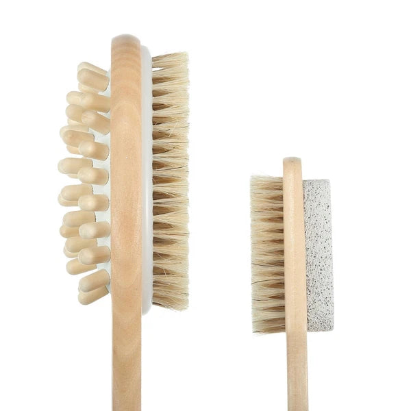 Dry Brushing Body Brush Set Dual Sided Long Handle Back Scrubber for Wet Dry