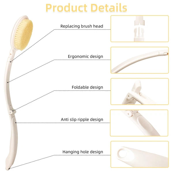 19" Long Handle Shower Sponge Brush Set, 3 in 1 Body Brush, Bath Sponge and L...