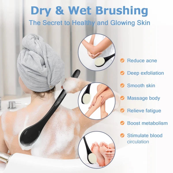 17Inch Long Handle Body Back Scrubber Shower Brush for Deep Cleaning Exfoliation