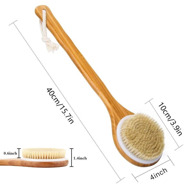 Luxury Bamboo Shower Brush with Natural Bristles - Exfoliate and Detoxify Skin