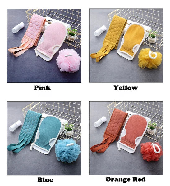 Exfoliating Back Scrubber Shower Bath Body Washer Glove Mitt Sponge Brush Set